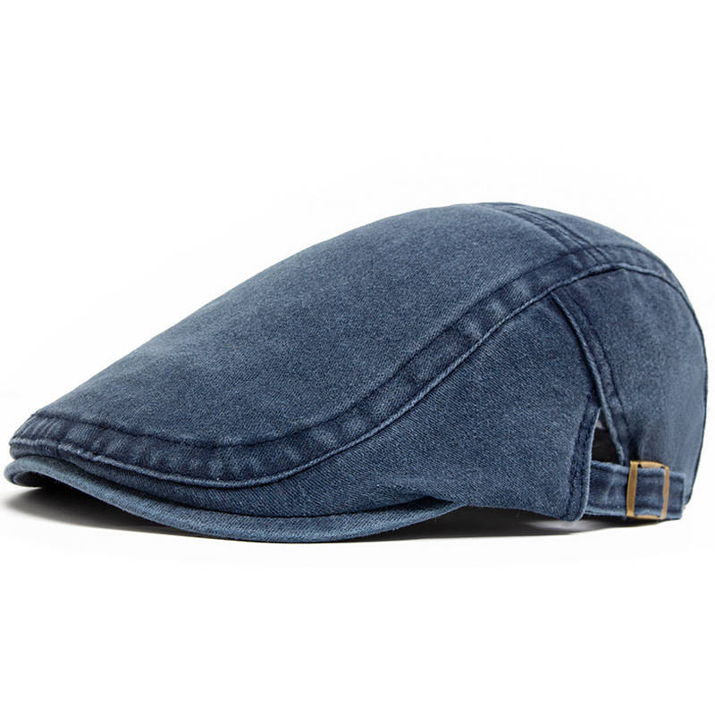 Men's Washed Denim Newsboy Flat Cap with Adjustable Band