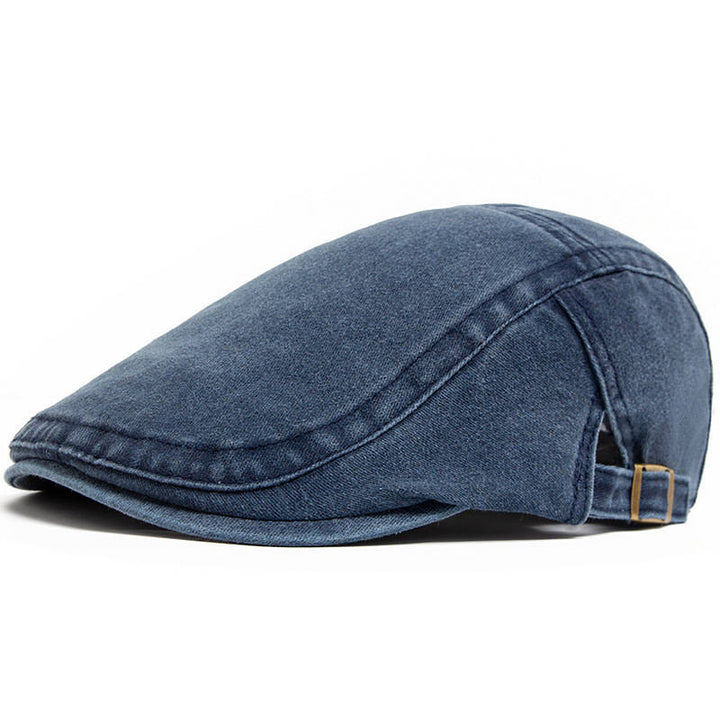 Men's Washed Denim Newsboy Flat Cap with Adjustable Band
