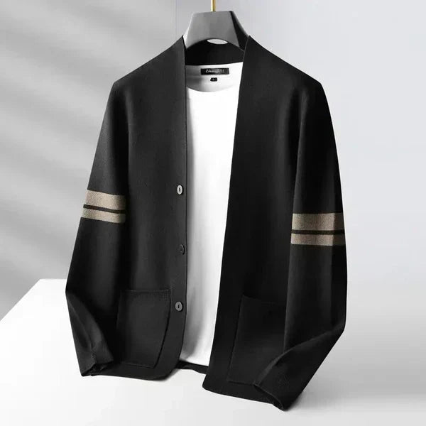 Men's Striped Sleeve Knit Cardigan with Button Front