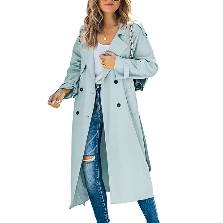 Women's Double Breasted Trench Coat with Belted Waist