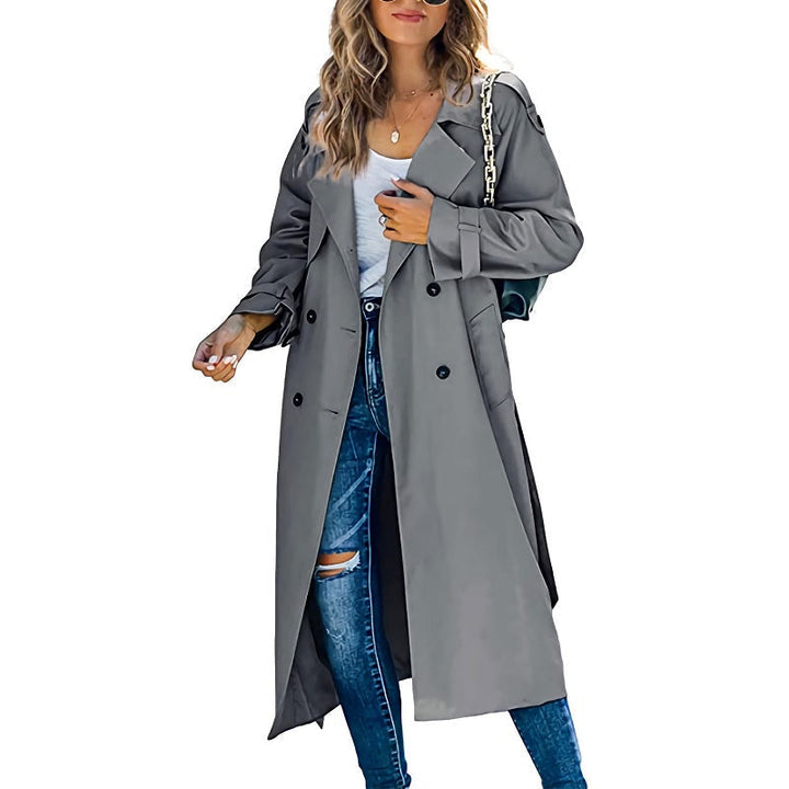 Women's Double Breasted Trench Coat with Belted Waist