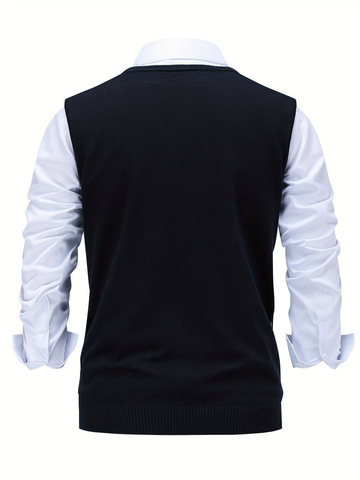 Men's Argyle Knit Sweater Vest with V-Neck