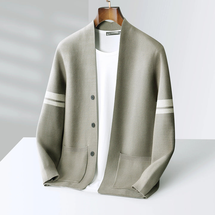 Men's Striped Sleeve Knit Cardigan with Button Front