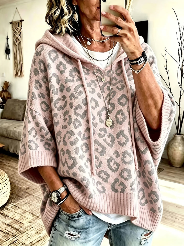 Women's Leopard Print Oversized Hoodie with Batwing Sleeves