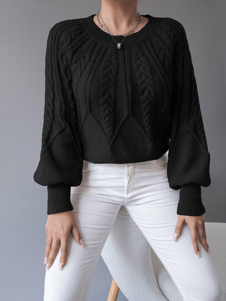 Women's Cable-Knit Cropped Sweater with Lantern Sleeves