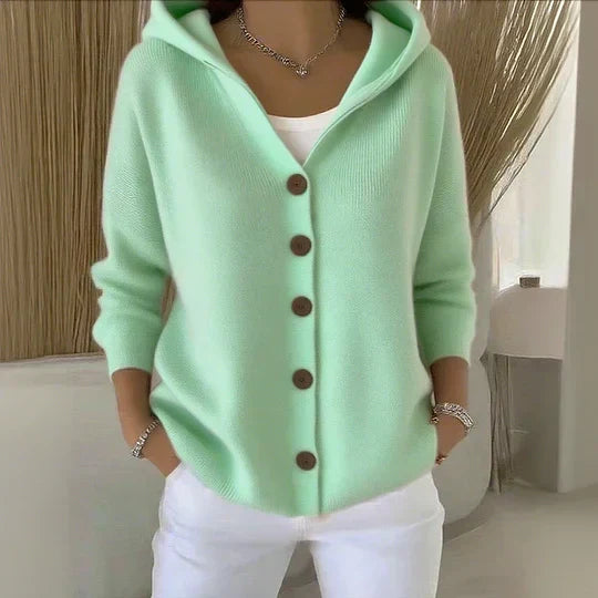 Women's Knit Hooded Cardigan with Button Front