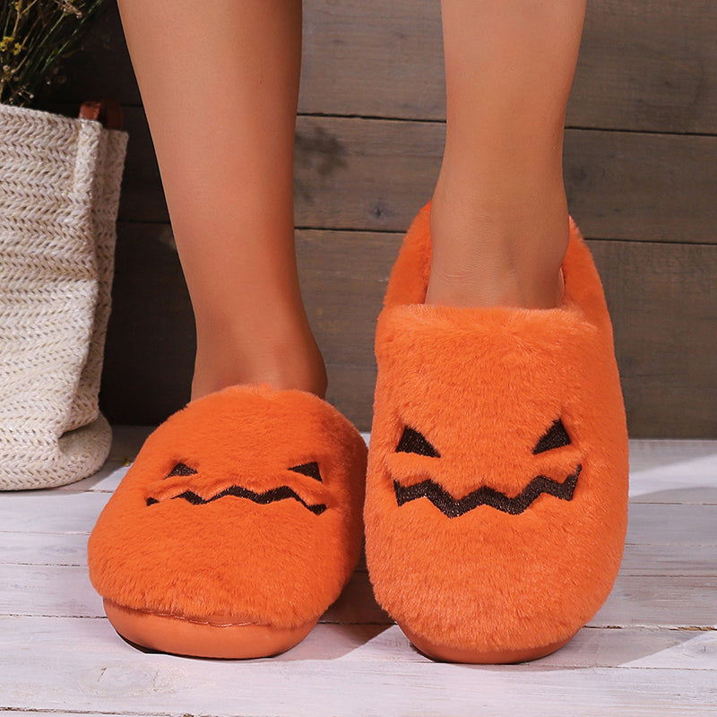 Women's Plush Pumpkin Halloween Slippers