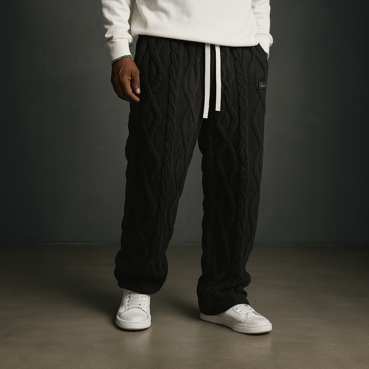 Men's Cable Knit Fleece Sweatpants with Drawstring Waist