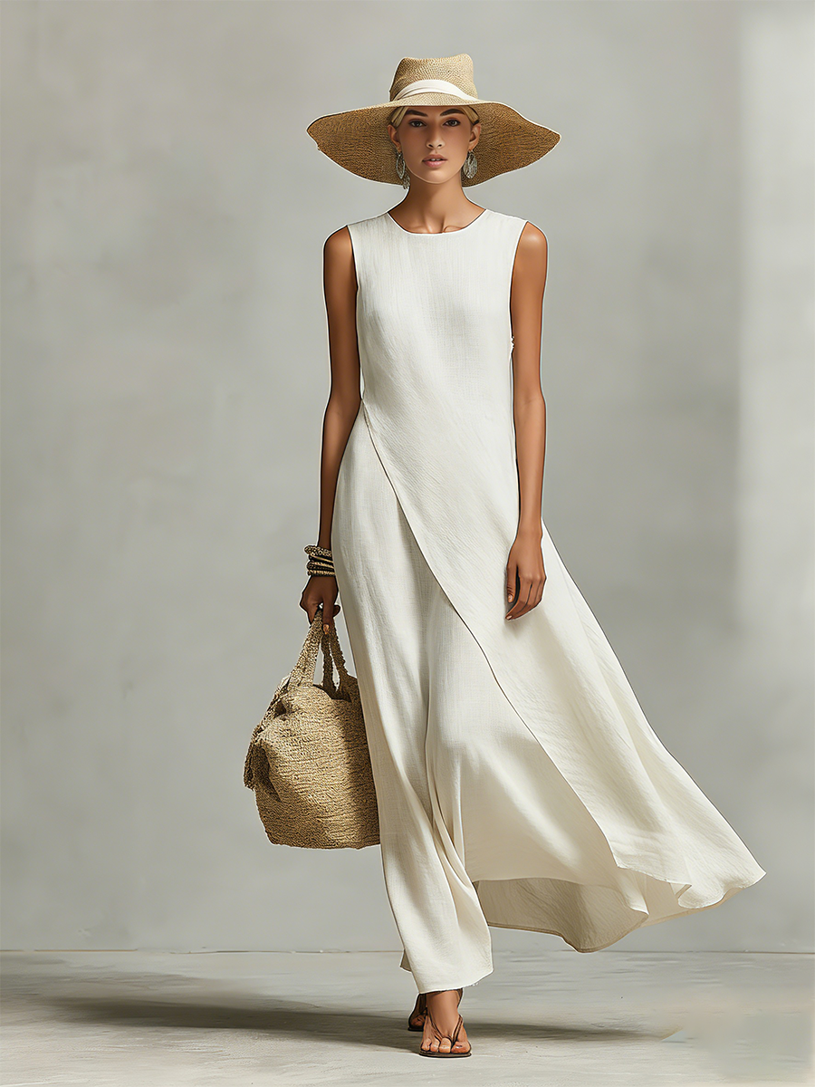 Flowy Sleeveless Linen Maxi Dress