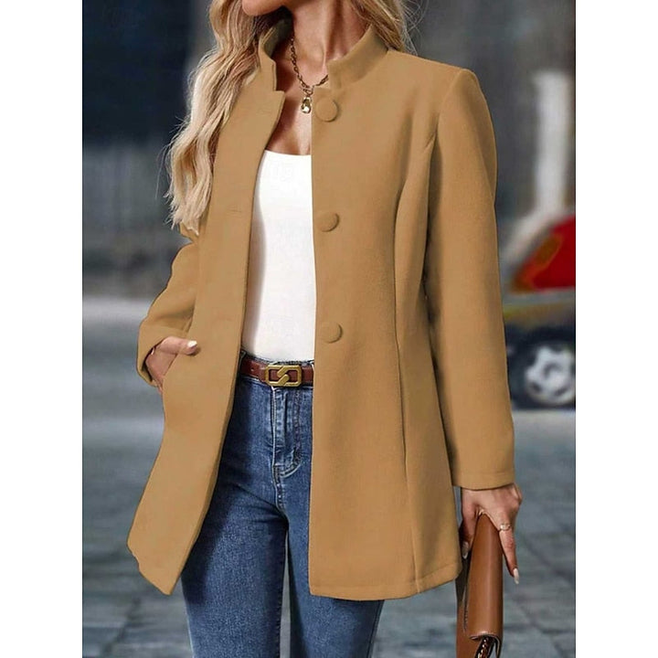 Women's Stand Collar Mid-Length Coat with Button Front
