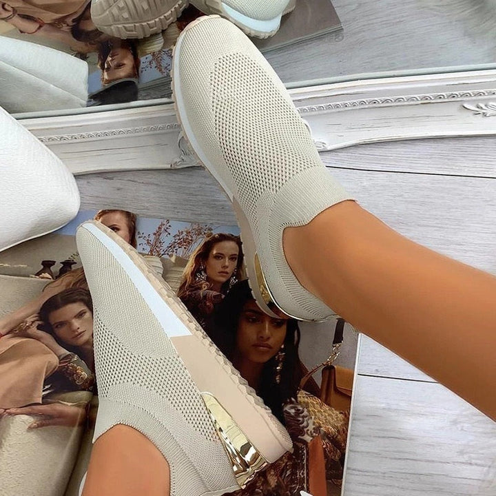 Women's Slip-On Elastic Sneakers - Khaki alt