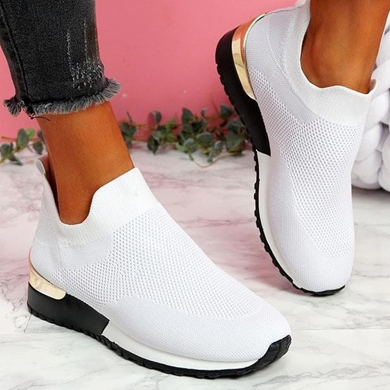 Women's Slip-On Elastic Sneakers - White