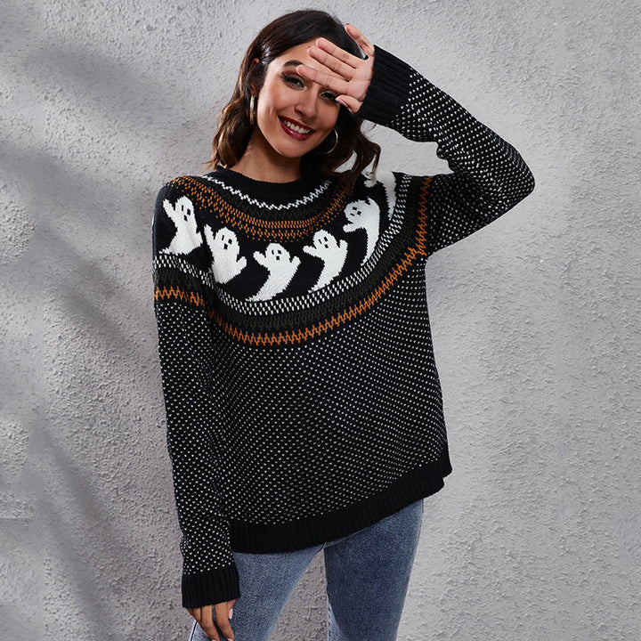 Women's Skull Print Halloween Knit Sweater