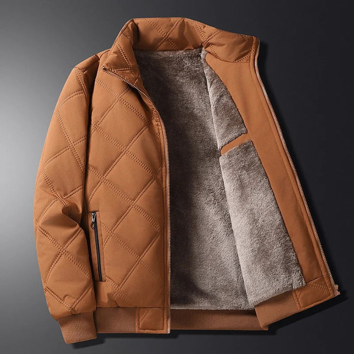 Men's Fleece-Lined Quilted Winter Jacket with Stand Collar