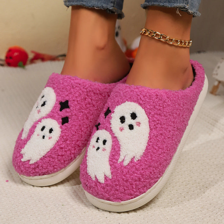 Women's Fluffy Ghost Print Halloween Slippers