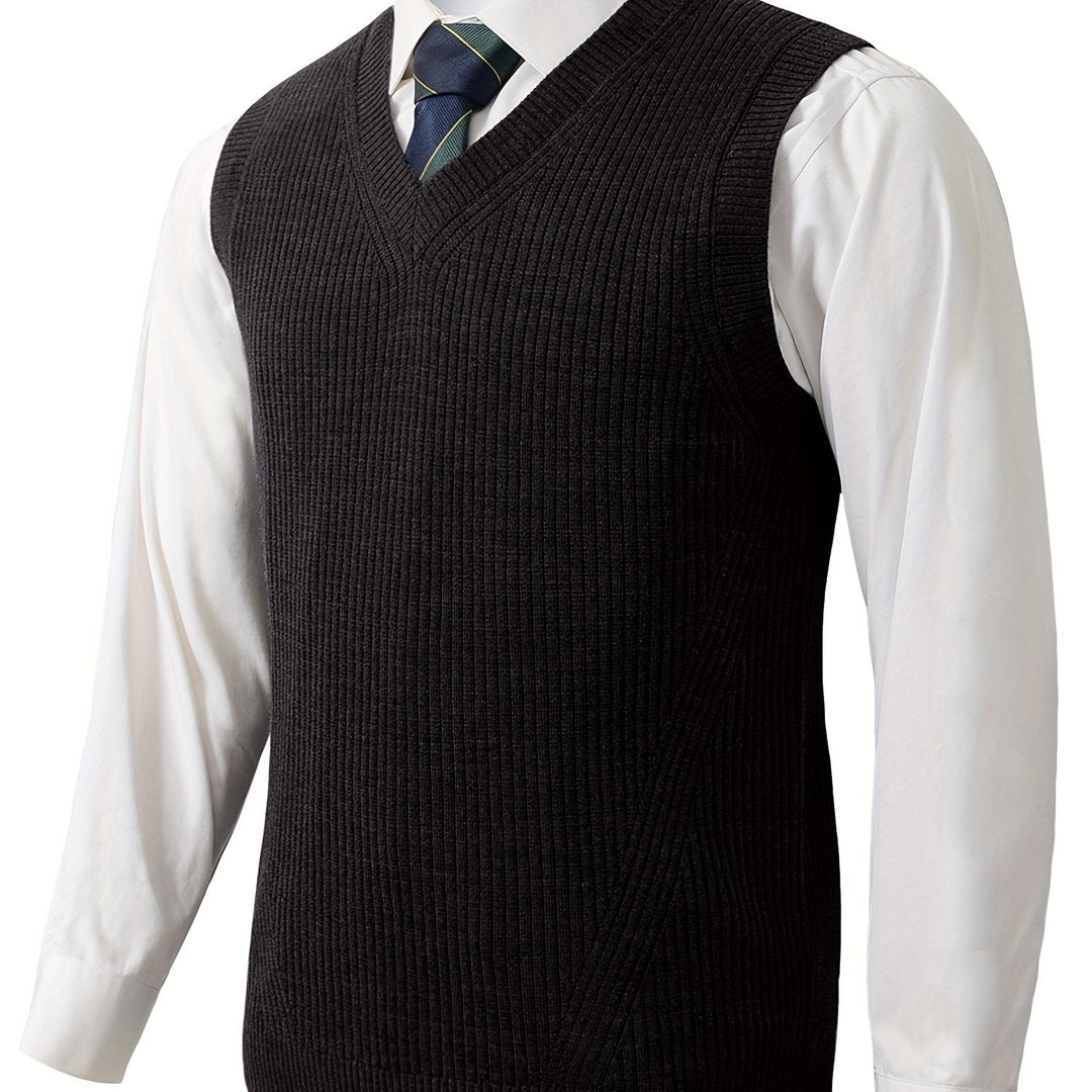 Men's Ribbed Knit V-Neck Sweater Vest