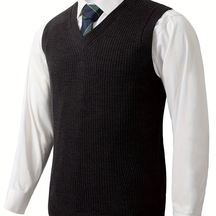 Men's Ribbed Knit V-Neck Sweater Vest