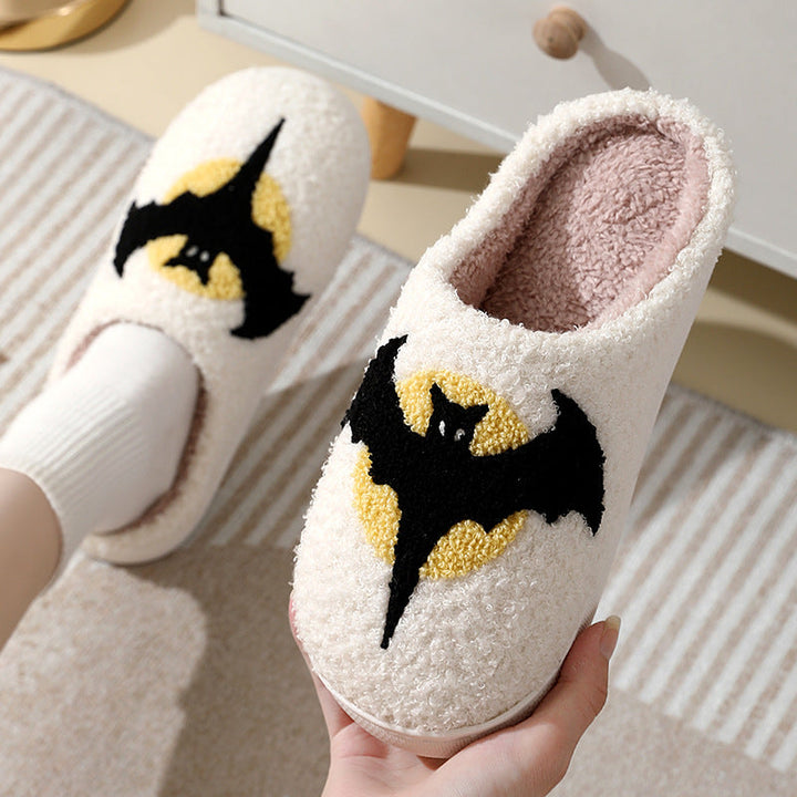 Bat Print Fleece Halloween Slippers with Cosy Lining