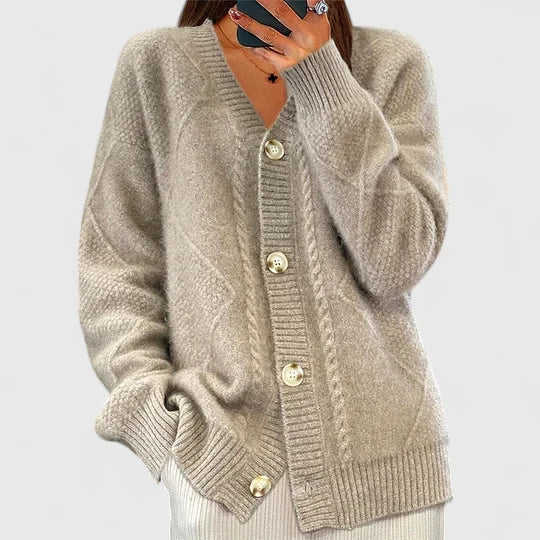 Cable Knit V Neck Cardigan
