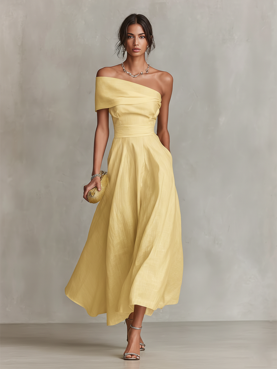 Elegant Off Shoulder A-Line Midi Dress