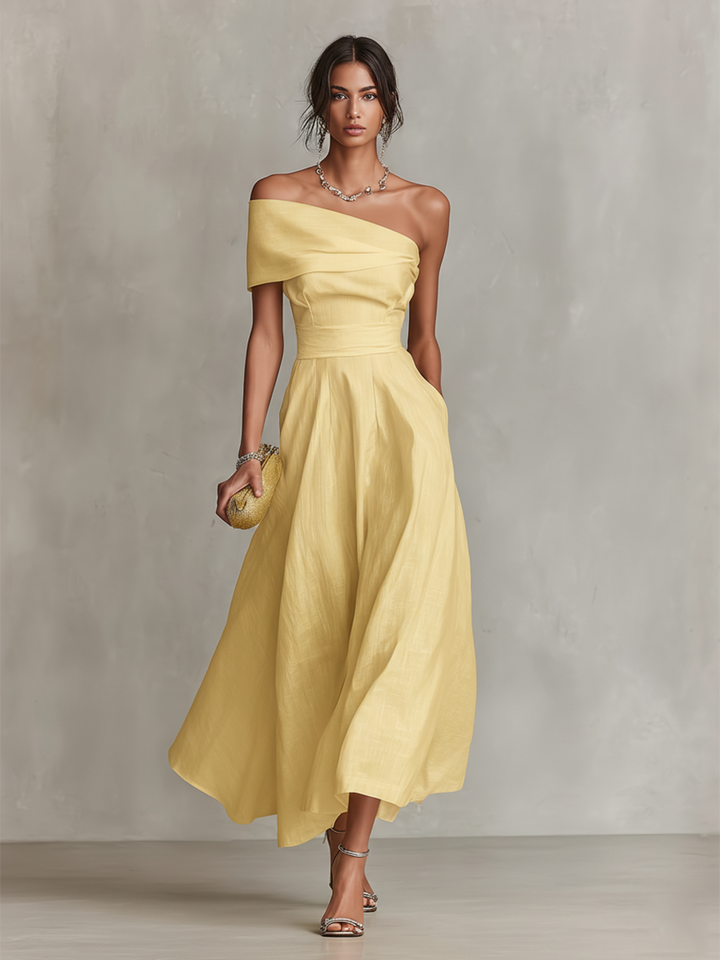 Elegant Off Shoulder A-Line Midi Dress