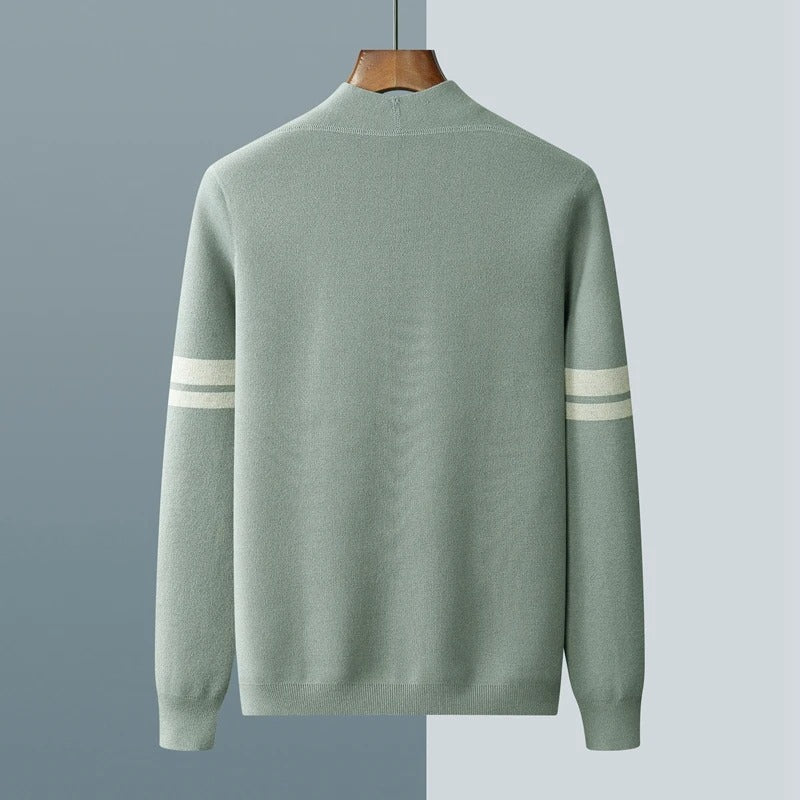 Men's Striped Sleeve Knit Cardigan with Button Front