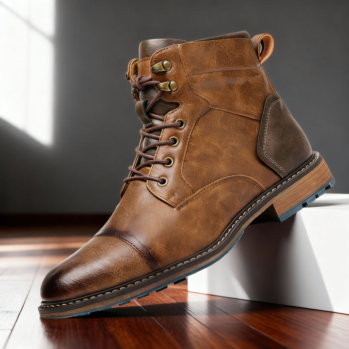 Men's Leather Cap-Toe Lace-Up Boots