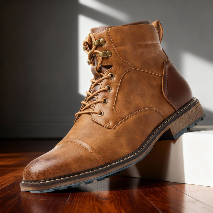 Men's Leather Cap-Toe Lace-Up Boots