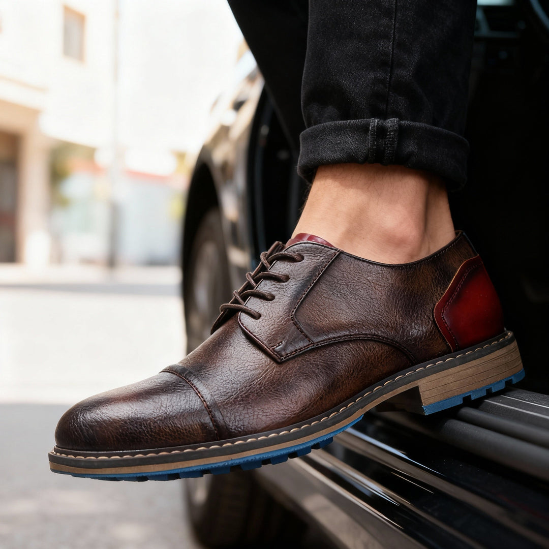 Men's Leather Cap-Toe Derby Shoes