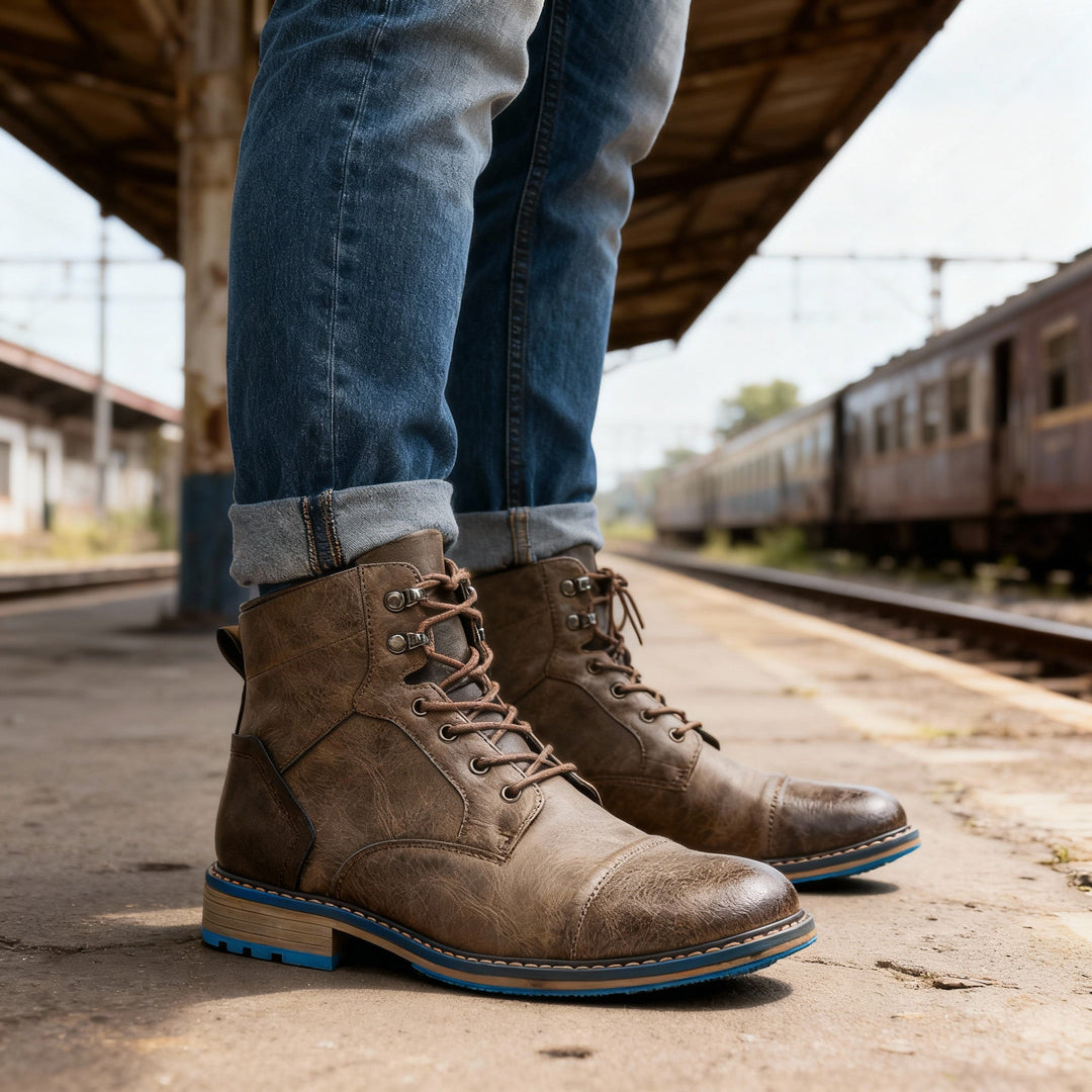 Men's Leather Cap-Toe Lace-Up Boots