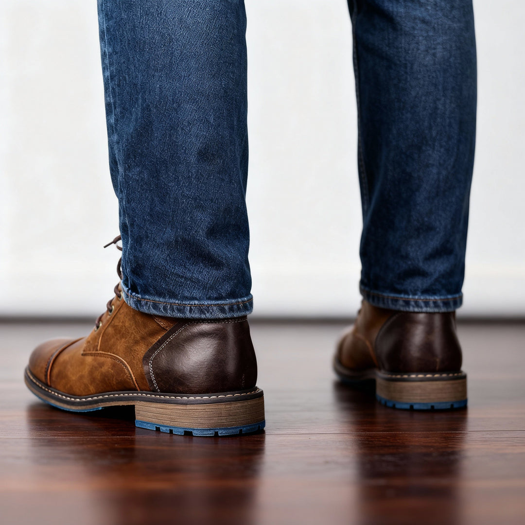 Men's Leather Cap-Toe Lace-Up Boots