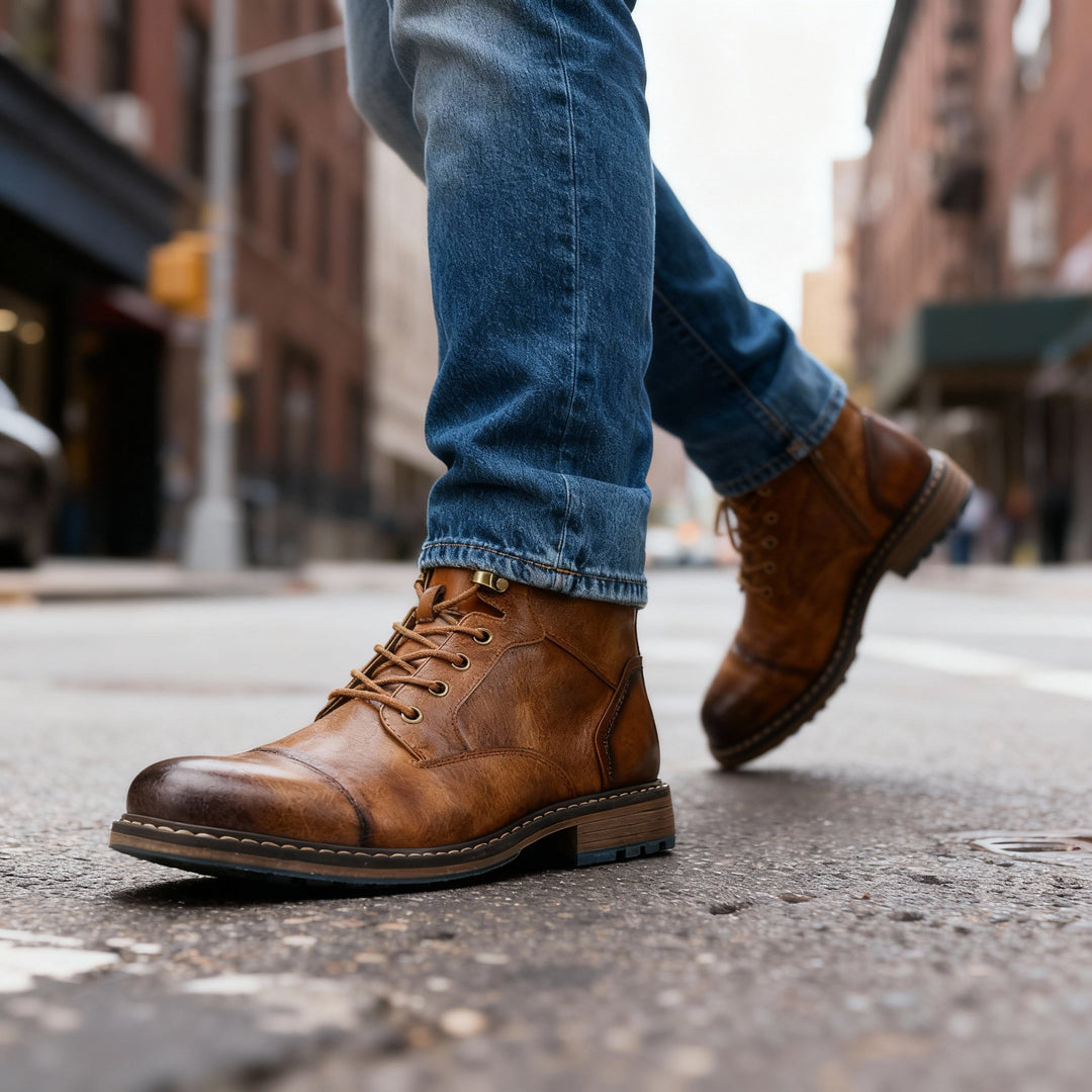 Men's Leather Cap-Toe Lace-Up Boots