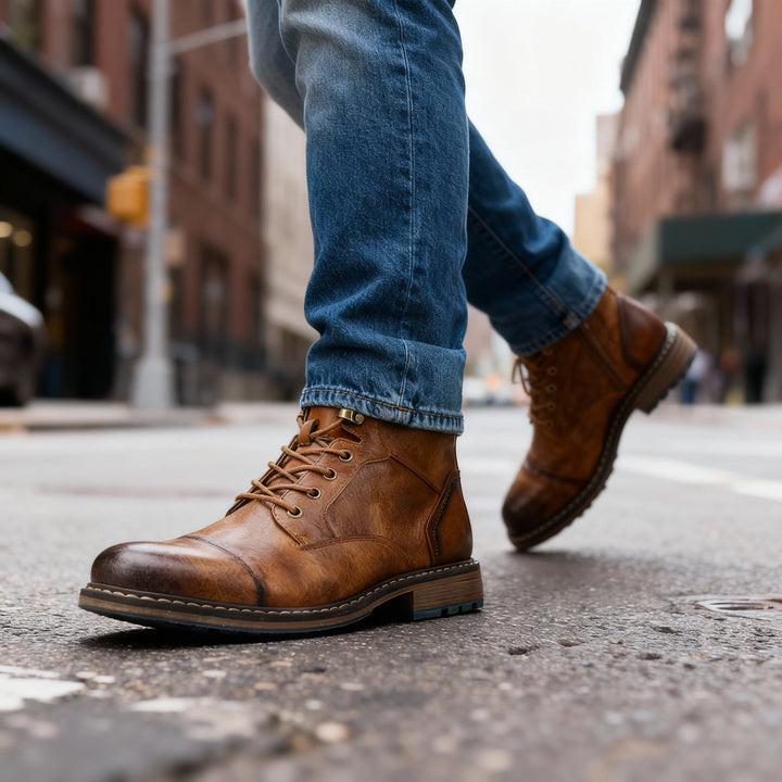 Men's Leather Cap-Toe Lace-Up Boots