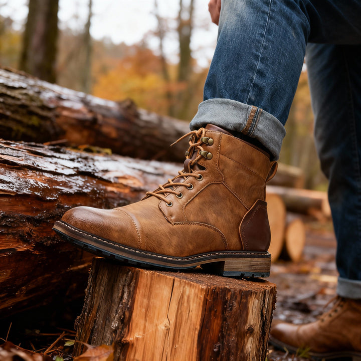 Men's Leather Cap-Toe Lace-Up Boots