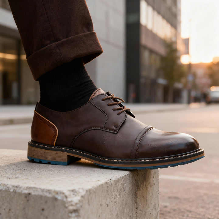 Men's Leather Cap-Toe Derby Shoes