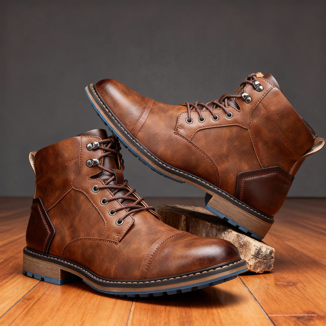 Men's Leather Cap-Toe Lace-Up Boots