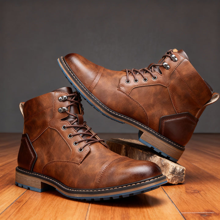 Men's Leather Cap-Toe Lace-Up Boots