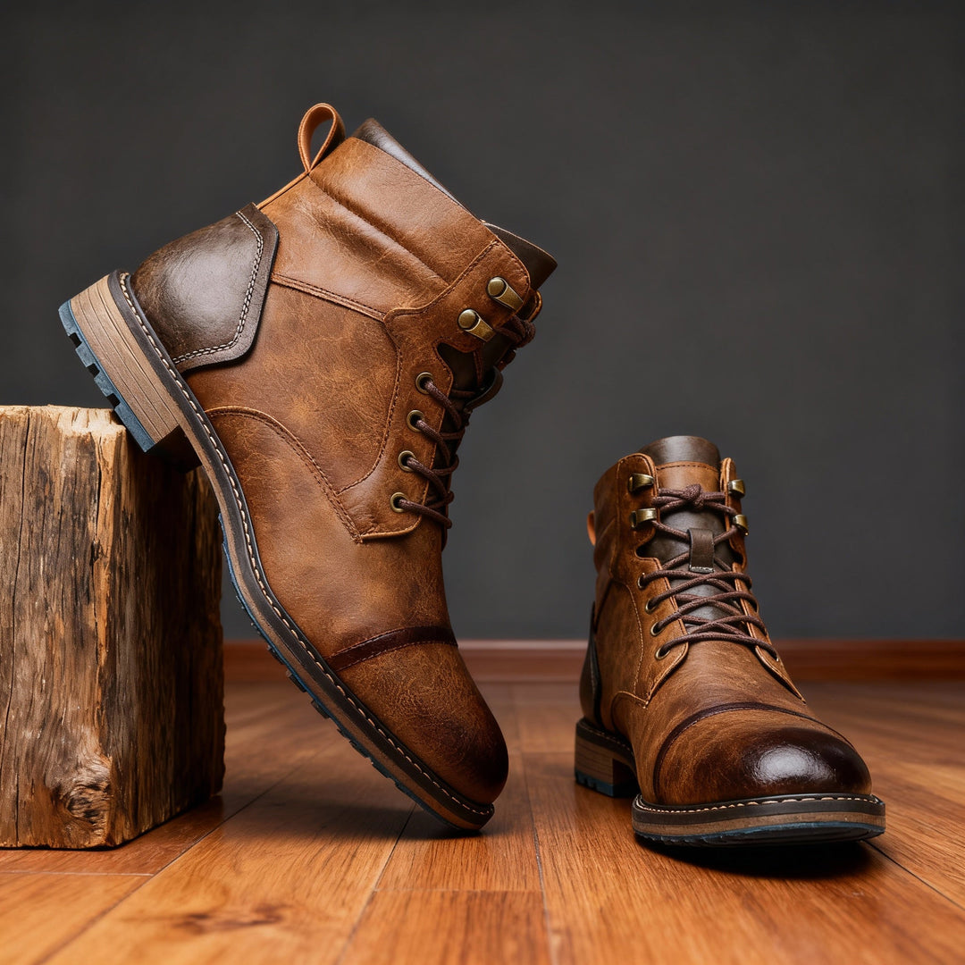 Men's Leather Cap-Toe Lace-Up Boots