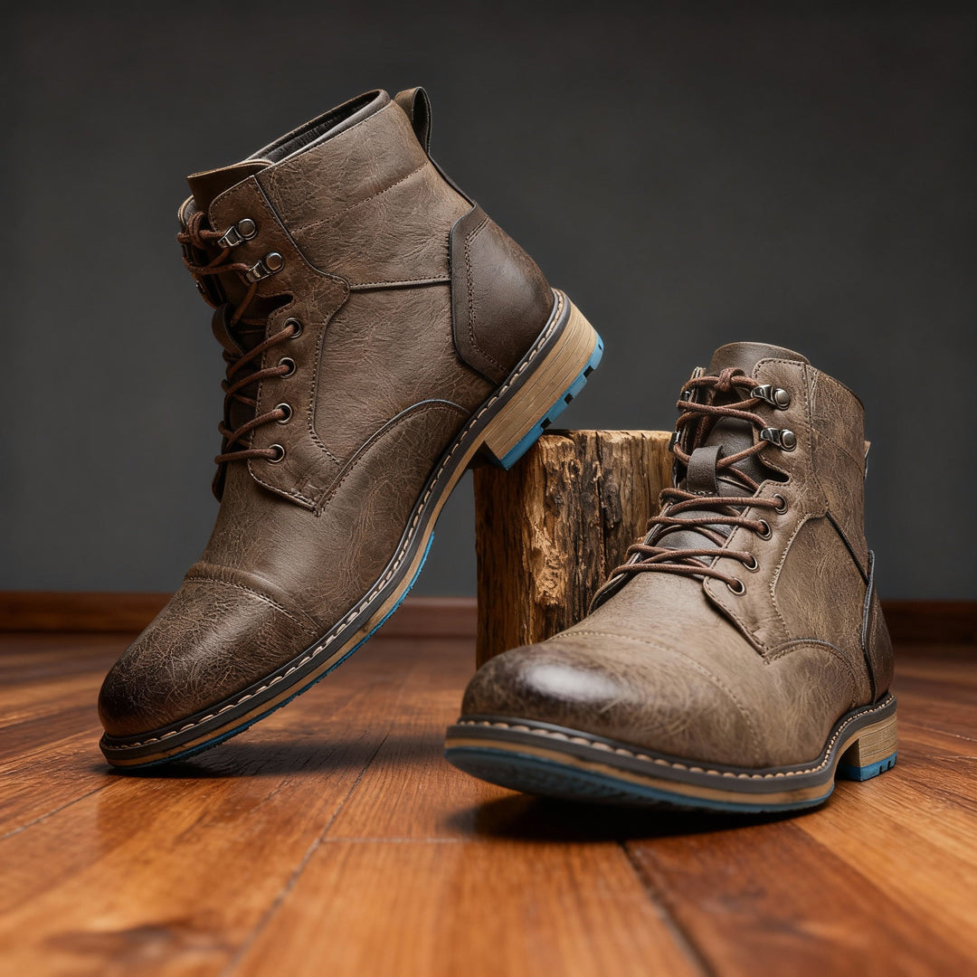 Men's Leather Cap-Toe Lace-Up Boots