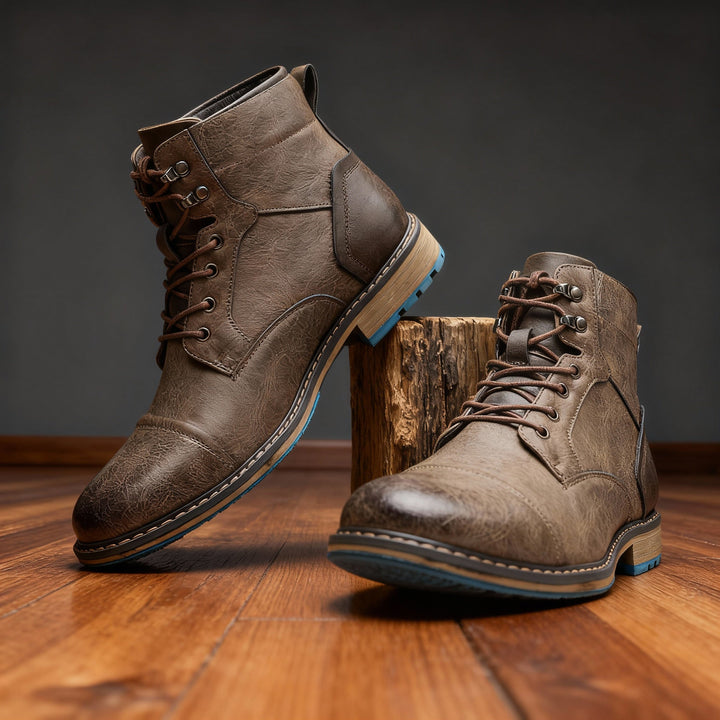 Men's Leather Cap-Toe Lace-Up Boots