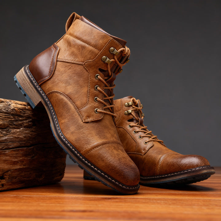 Men's Leather Cap-Toe Lace-Up Boots