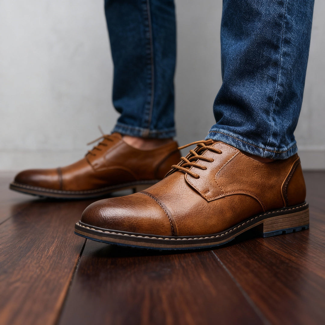 Men's Leather Cap-Toe Derby Shoes