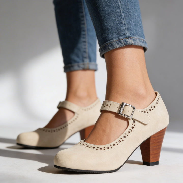 Women's Mary Jane Pumps with Brogue Perforation