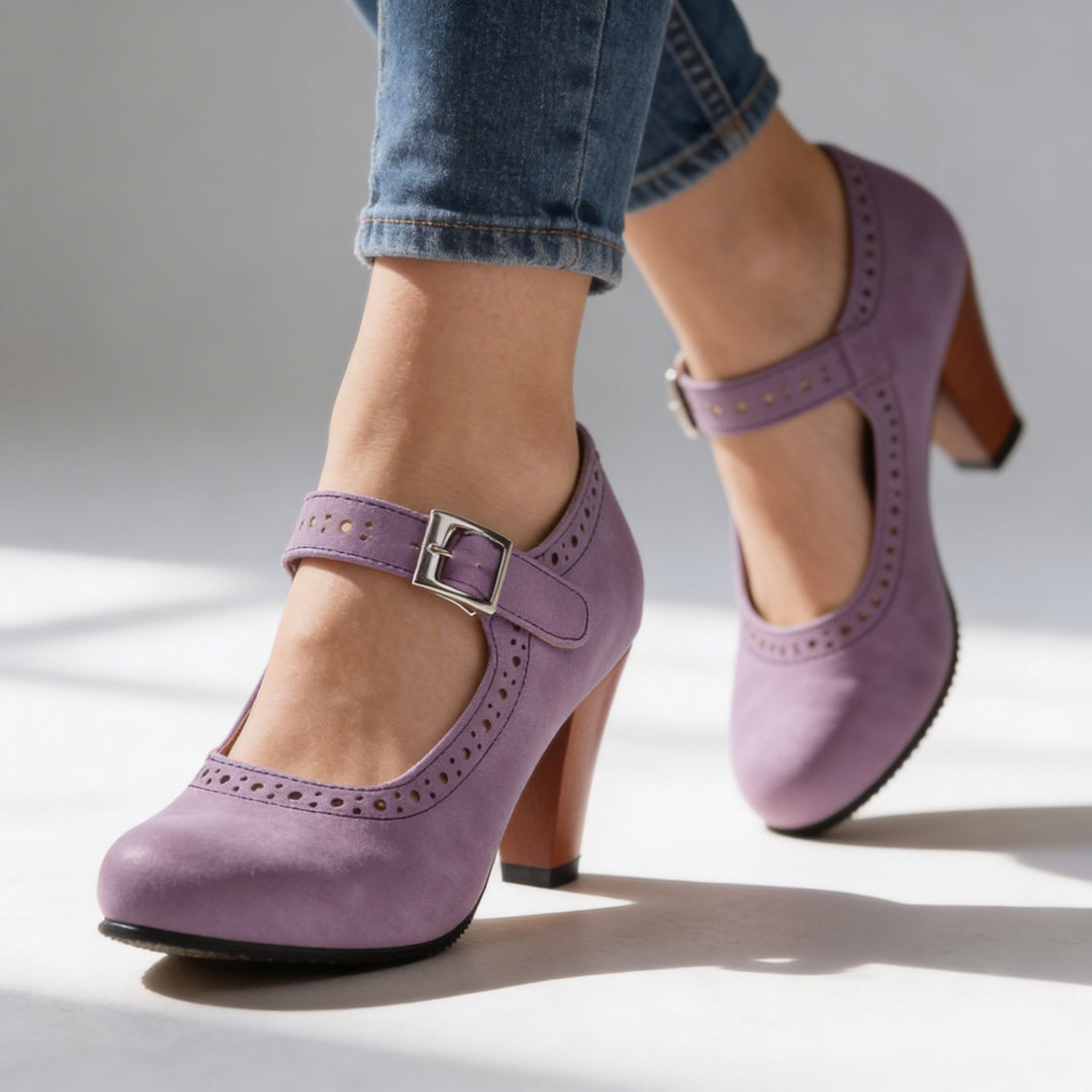 Women's Mary Jane Pumps with Brogue Perforation