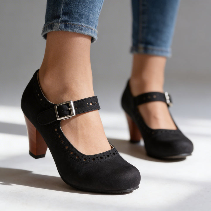 Women's Mary Jane Pumps with Brogue Perforation