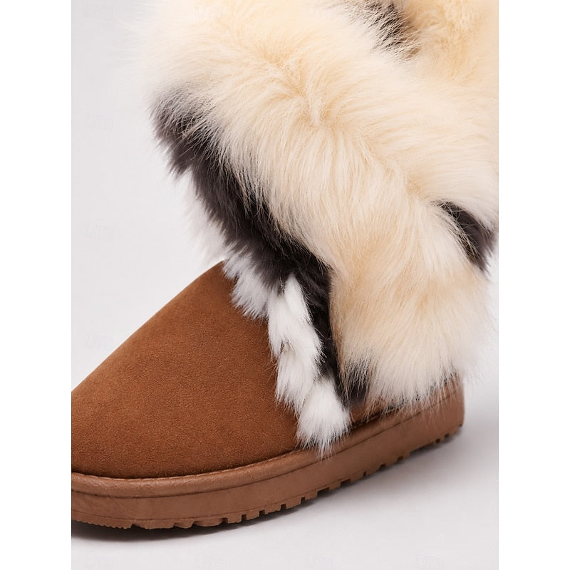 Women's Fur Trim Pull-On Snow Boots with Grippy Sole