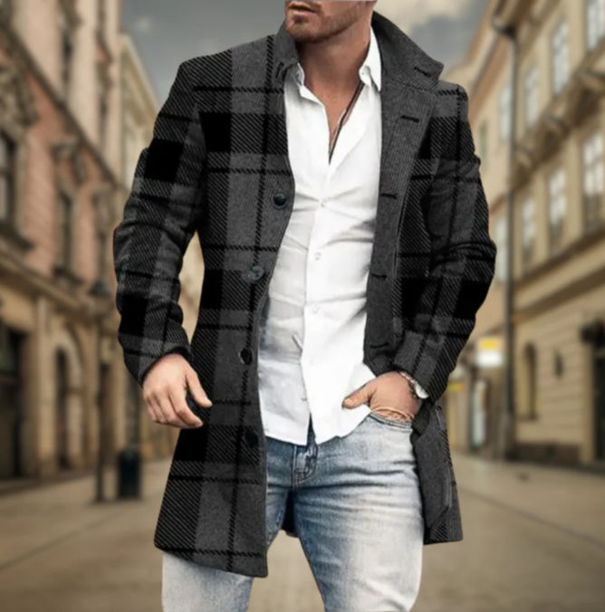 Men's Wool-Blend Longline Trench Coat