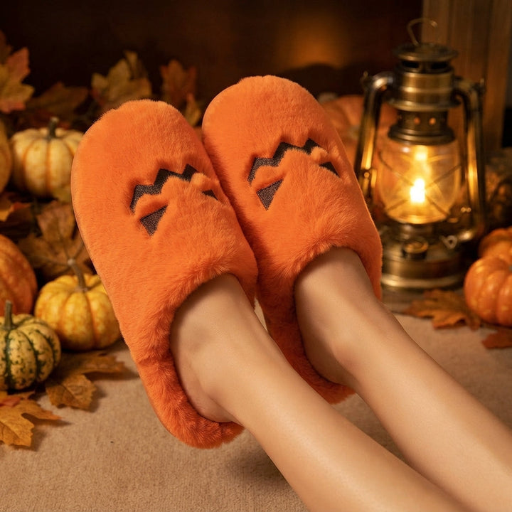 Women's Plush Pumpkin Halloween Slippers