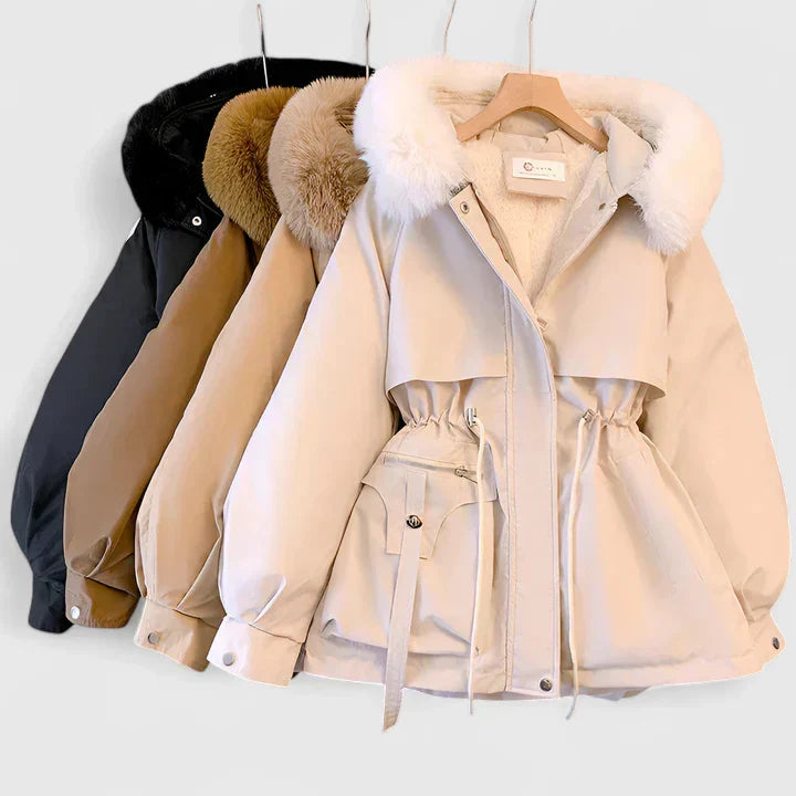 Women's Fur Hood Padded Parka with Drawstring Waist