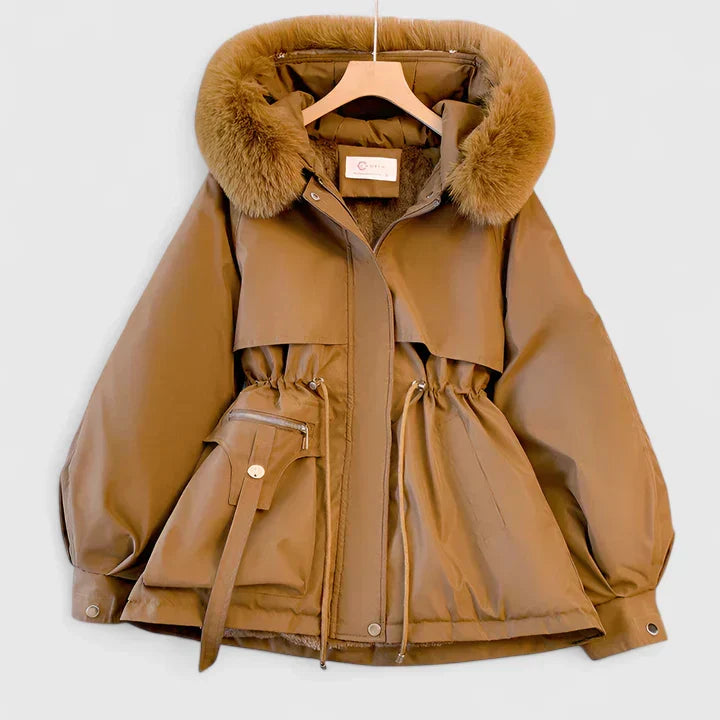 Women's Fur Hood Padded Parka with Drawstring Waist